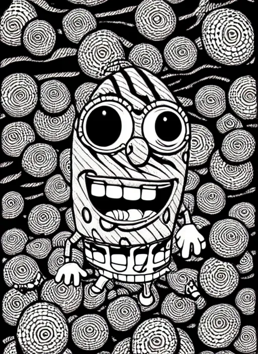 Image similar to junji ito style spongebob squarepants, intricate, highly detailed, illustration, art by junji ito, junji ito