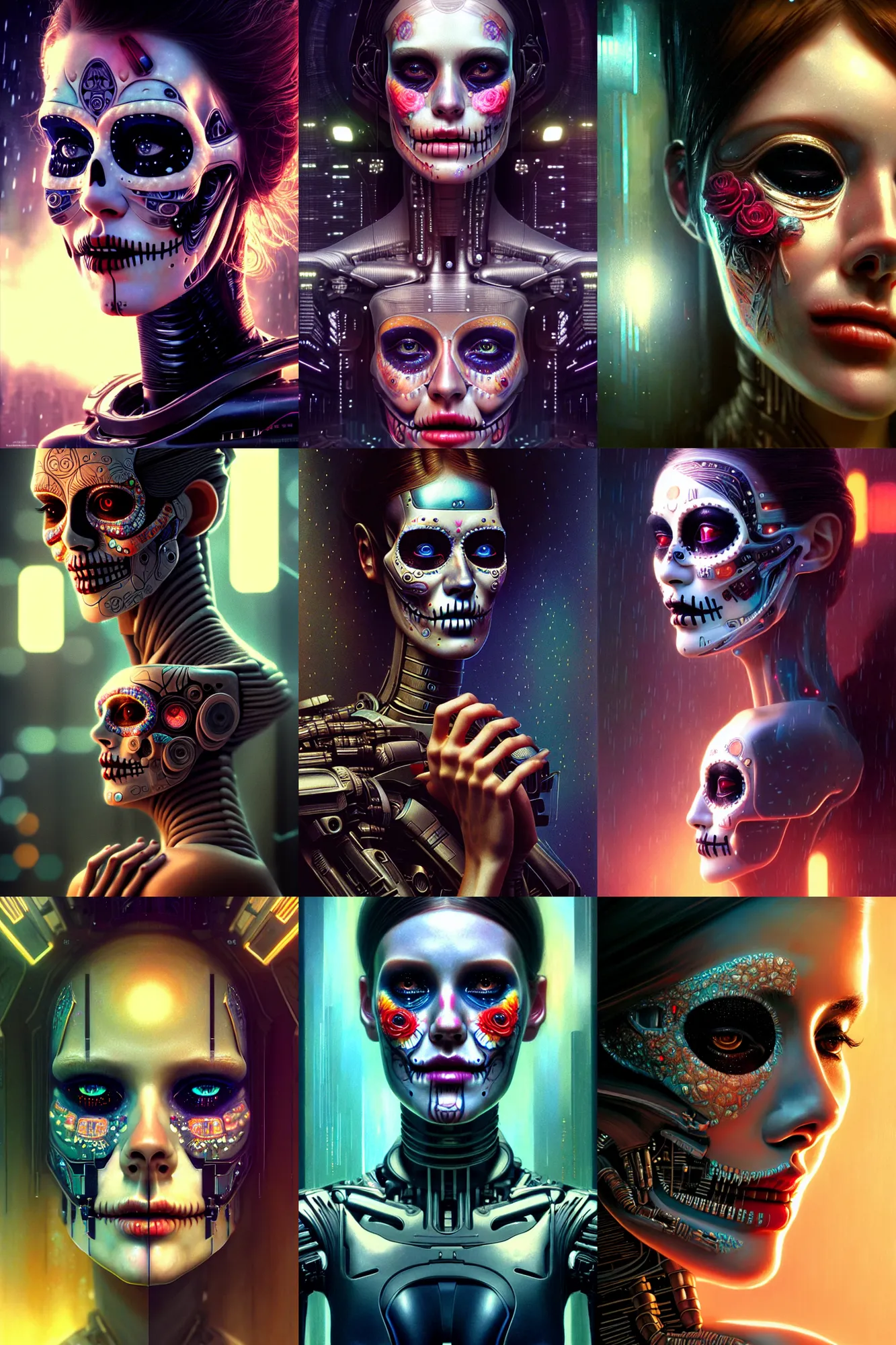 Prompt: ultra realistic, beautiful crying android! woman. ecstatic, cinestill, blade runner, photorealistic, interstellar, intricate detailed environment, by paul bellaart. ( el dia los muertos ), 8 k, hd. by artgerm and rutkowski and mucha and loish and wlop