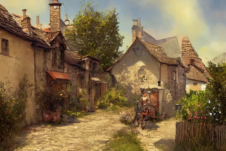 Image similar to adventurer _ _ _ _ _ _ 1 9 5 0 s _ retro _ old village in summer landscape _ muted _ colors. _ _ _ _ _ _ by _ jean _ baptiste _ monge