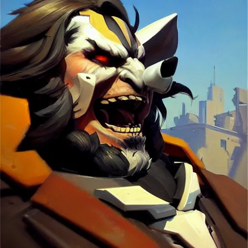 Image similar to Greg Manchess portrait painting of a Lobo as Overwatch character, medium shot, asymmetrical, profile picture, Organic Painting, sunny day, Matte Painting, bold shapes, hard edges, street art, trending on artstation, by Huang Guangjian and Gil Elvgren and Sachin Teng