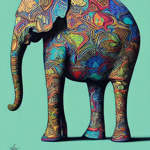 Prompt: an artistic portrait of elephant in full tailored suit by Escher Casey Weldon, behance contest winner, colorful