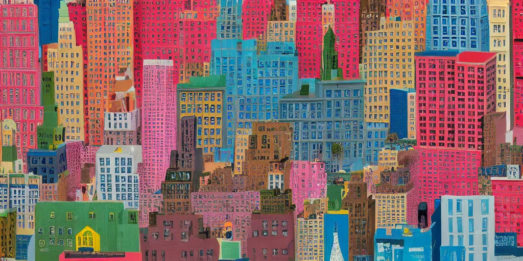 Image similar to new york city by wes anderson, david hockney