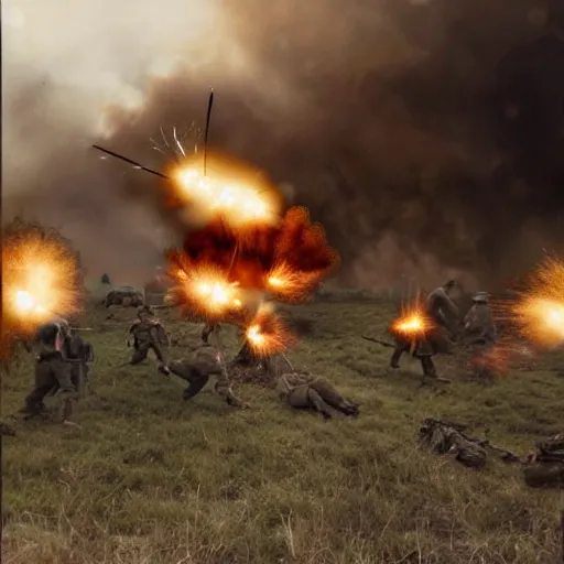 Prompt: ww 2 realistic photo battle scene, explosions