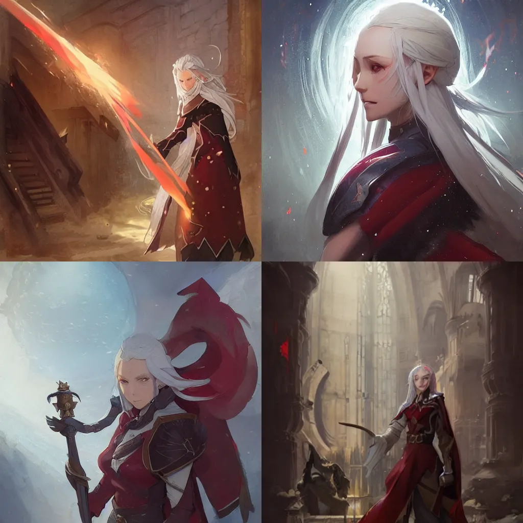 Prompt: magical,Edelgard Fire emblem , fantasy concept art by J.Dickenson and Greg Rutkowski