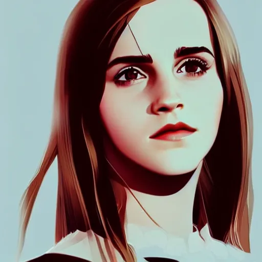 Image similar to emma watson, concept art, animation, elegant, 2d, ultra highly detailed, digital painting, smooth, sharp focus, artstation, art by Ilya Kuvshinov