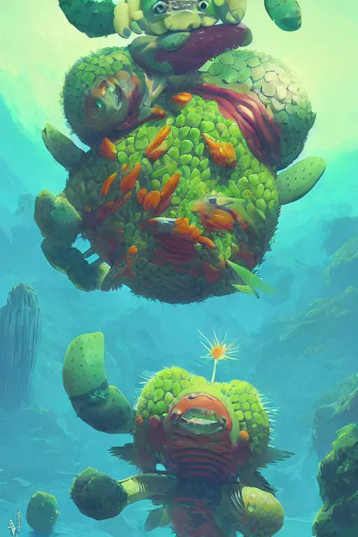 Image similar to 3 d render creature animal sushi cristal very big eye roots cactus elemental flush of force nature micro world fluo fishscale, comics gta 5 cover, official fanart behance hd artstation by jesper ejsing, by rhads, makoto shinkai and lois van baarle, ilya kuvshinov, ossdraws