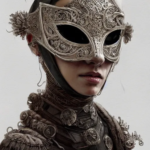 Image similar to Very very very very highly detailed epic photo of face with venetian mask, intricate, dystopian, sci-fi, extremely detailed, digital painting, artstation, concept art, smooth, sharp focus, illustration, intimidating lighting, incredible art by Artgerm and Anton Pieck