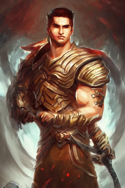 Image similar to a portrait of a strong male fantasy warrior, by Ross Tran