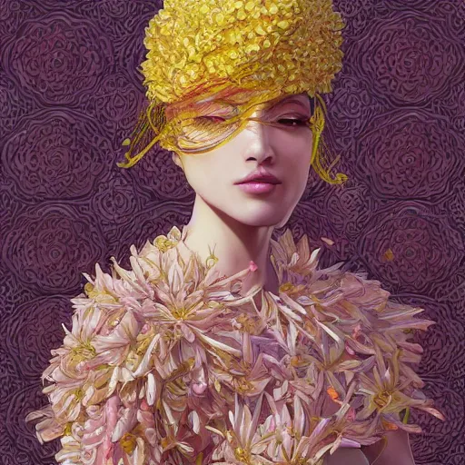 Image similar to the portrait of the most beautiful, graceful, and elegant young woman made of bananas and petals, an ultrafine detailed illustration by kim jung gi, rossdraws, irakli nadar, intricate linework, bright colors, final fantasy, behance contest winner, angular, unreal engine 5 highly rendered, global illumination, radiant light, detailed and intricate environment