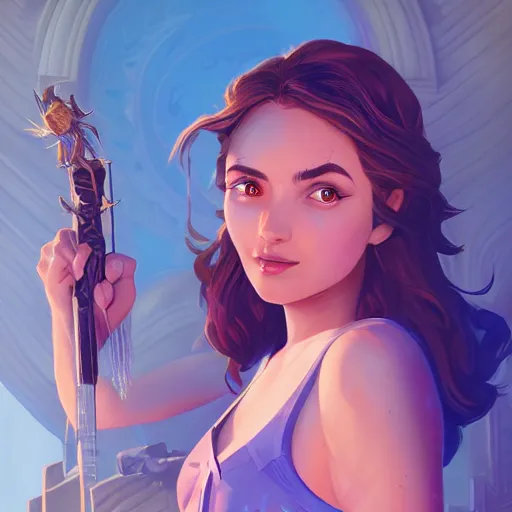 Image similar to Portrait of Ana de Armas as Athena, the greek goddess of wisdom, mattepainting concept Blizzard pixar maya engine on stylized background splash comics global illumination lighting artstation lois van baarle, ilya kuvshinov, rossdraws