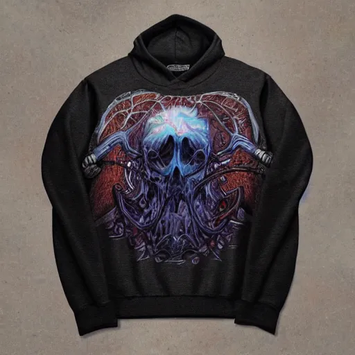 Image similar to Supreme hoodie in collaboration with gerald brom and several other artists