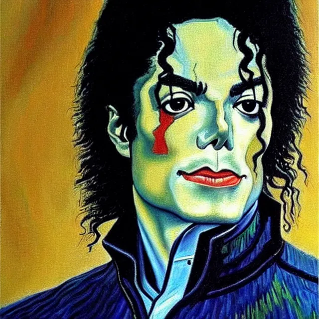 Image similar to a beautiful painting michael jackson face, by disney concept artists van gogh leonardo da vinci realistic oil painting
