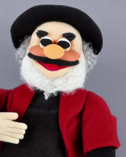 Image similar to marx as a muppet. highly detailed felt. hyper real photo. 4 k.