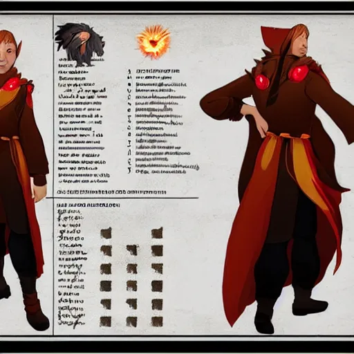Image similar to character reference sheet of a fire mage