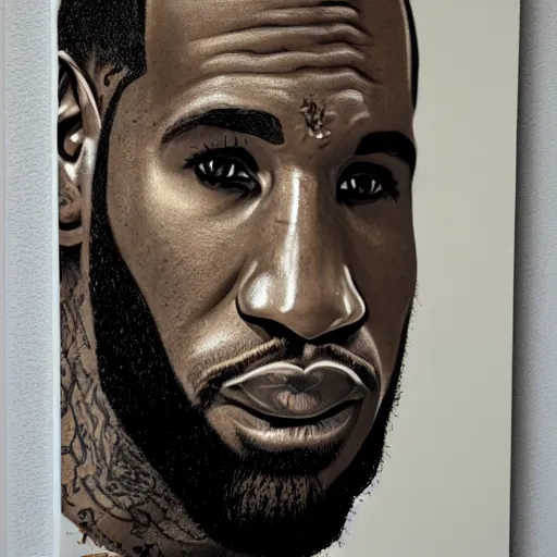 Prompt: Sideview Portrait of Lebron James Shepard Fairey