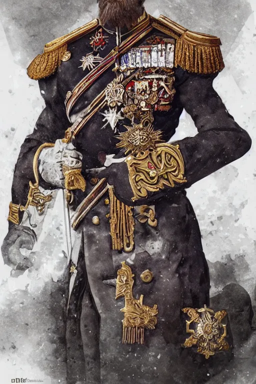 Prompt: Nicholas II of Russia, great emperor of Russian Empire, warhammer 40k , concept art, ornate, digital art, illustration, artstation, full body, muscular, brutal, virile, masculine, military, warhammer chaos, fashwave