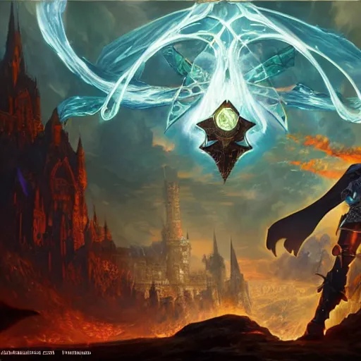 Image similar to Angela Merkel casting epic spell, magic the gathering artwork, D&D, fantasy, cinematic lighting, centered, symmetrical, highly detailed, digital painting, artstation, concept art, smooth, sharp focus, illustration, volumetric lighting, epic Composition, 8k, art by Akihiko Yoshida and Greg Rutkowski and Craig Mullins, heroic pose, oil painting, cgsociety, magic lab background