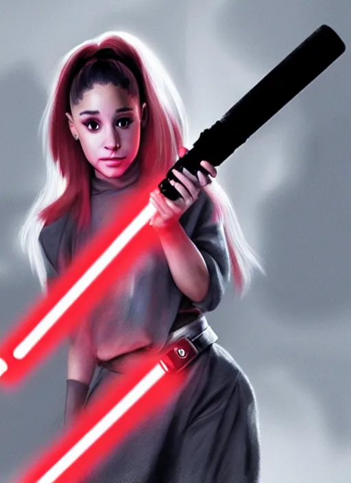 Image similar to Photo of Ariana Grande with a red lightsaber, Star Wars concept art, trending on artstation, dramatic lighting, photo-realistic