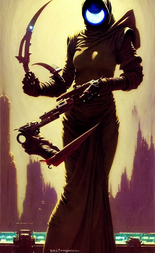 Image similar to pulp scifi fantasy spot illustrations of various character concepts, ciberpunk girl, burka, futuristic design, crafting, diy, by norman rockwell, roberto ferri, daniel gerhartz, edd cartier, jack kirby, howard brown, ruan jia, tom lovell, jacob collins, dean cornwell, astounding stories, amazing, fantasy, other worlds