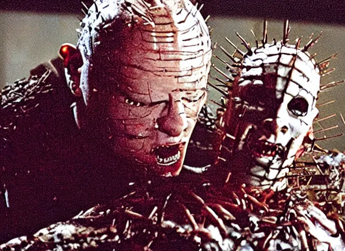 Image similar to a disgusting vile cenobite eating a man, cult horror, hellraiser inspired by The Thing, mcfarlane, clive barker, by Cronenberg and greg nicotero