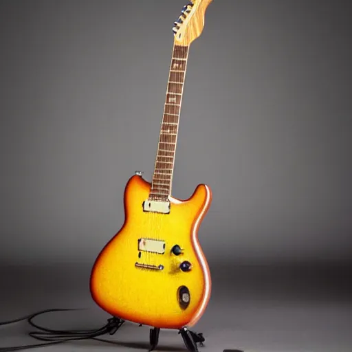 Prompt: a photograph of an electric guitar made of maple syrup