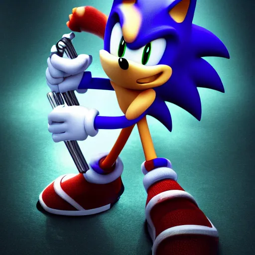 Image similar to sonic strangling a human to death, dslr, 8 k, octane beautifully detailed render, dark mood, cinematic lighting, detailed photo, masterpiece, volumetric lighting, ultra realistic, highly detailed, high quality, lossless, photorealistic