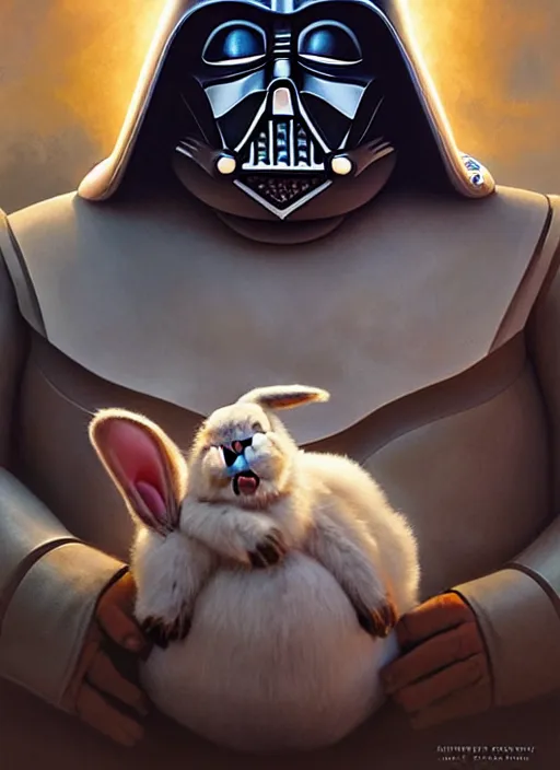 Image similar to hyper realistic, star wars, zoomed out portrait of a mega derpy john candy as big chungus, with bunny ears, stoned, by greg rutkowski, scott m fischer, artgerm, loish, slight glow, atmospheric, anne stokes, alexandros pyromallis