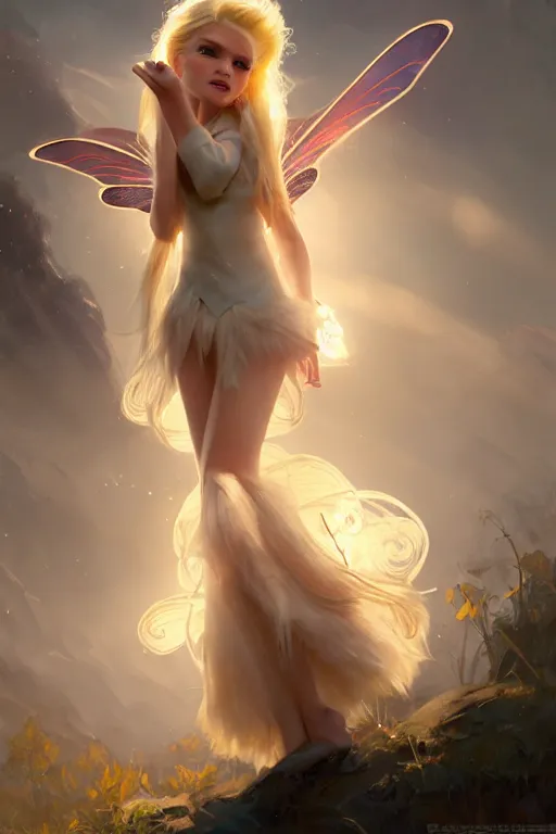 Image similar to cinematic shot of an epic portrait of a cute blonde fairy dressed in military clothes, stylised military clothes, shiny skin, beautiful eyes, beautiful, small details, night setting, realistic poster with volumetric light from craig mallism, artgerm, jeremy lipkin and michael garmash, unreal engine, radiant light, digital art, trends at art station, a masterpiece