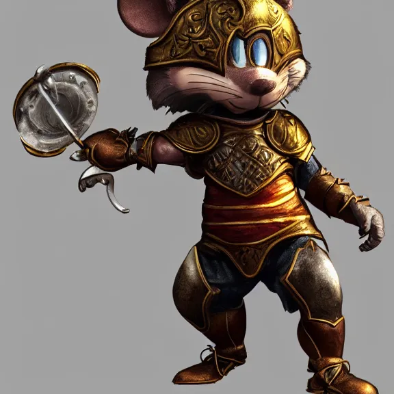 Prompt: anthropomorphic warrior mouse with armor reaching for floating crystal, RPG Portrait, trending on Artstation, Pose Study, Photorealistic, ultra detailed, award winning