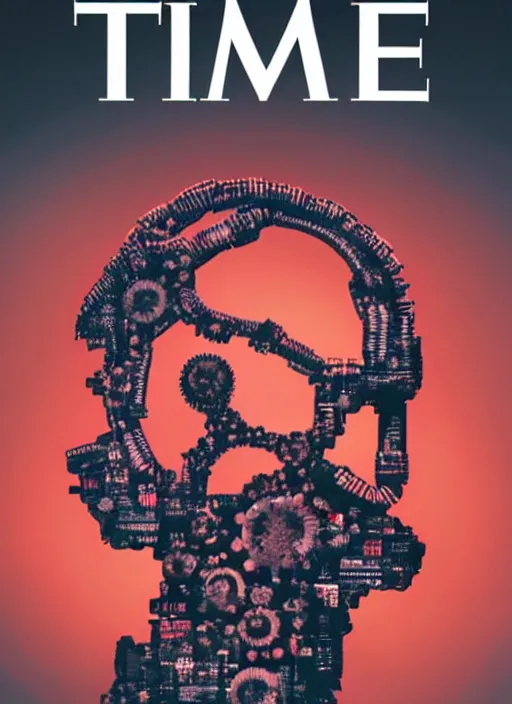 Prompt: TIME magazine cover, the coming AI singularity, resistance is futile, 4k