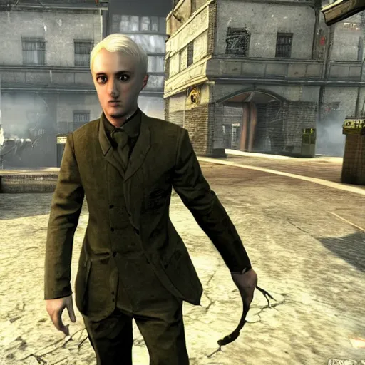 Image similar to Draco Malfoy in the call of duty zombies map Tranzit, screenshot, BO2 Tranzit,