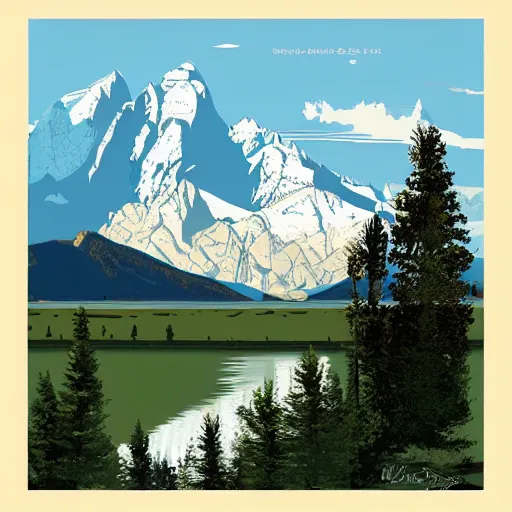 Image similar to view at grand teton national park, digital art, illustration