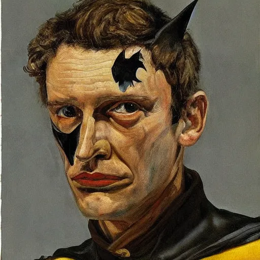 Prompt: portrait of batman painted by lucian freud