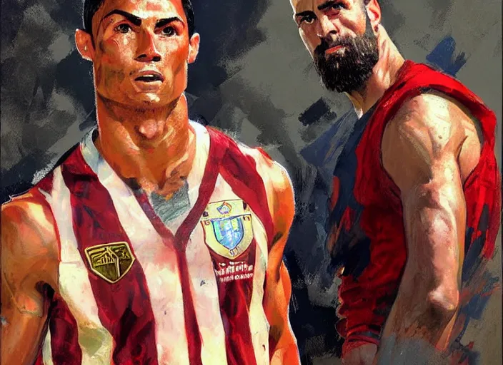 Image similar to a highly detailed beautiful portrait of cristiano ronaldo as kratos, by gregory manchess, james gurney, james jean