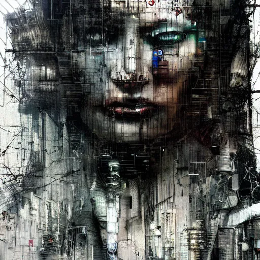 Image similar to screaming cyberpunk, lost in a dark machine city, wires, machines by emil melmoth zdzislaw belsinki craig mullins yoji shinkawa realistic render ominous detailed photo atmospheric by jeremy mann francis bacon and agnes cecile ink drips paint smears digital glitches glitchart