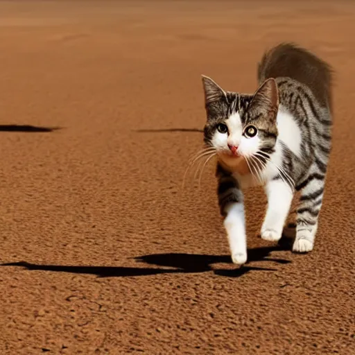Prompt: a alien cat walking on mars with another alien cat