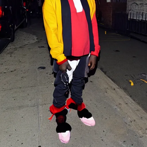 Prompt: kanye west dressed as a clown looking sad