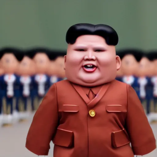 Prompt: screaming kim jong un doll leading a parade of himself octane render