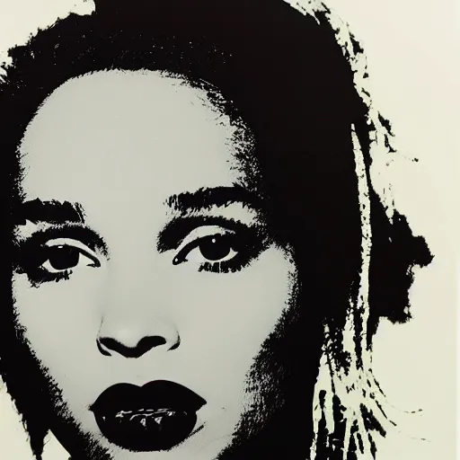 Image similar to screenprint solarized portrait of zoe kravitz by andy warhol