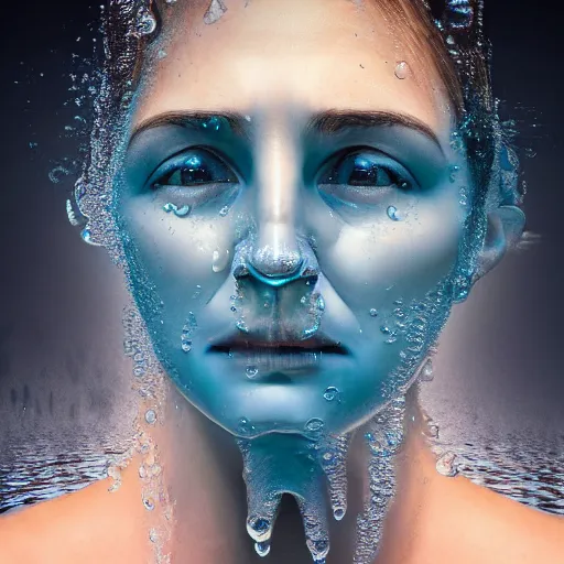 Prompt: a water artwork manipulation in the shape of a human head, on the ocean water, cinematic, in the style of johnson tsang, long shot, hyper detailed, hyper realistic, ray tracing, 8 k resolution, sharp focus, realistic water, award winning