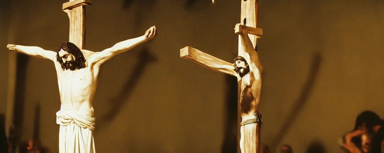 Prompt: the crucifixion of jesus christ, national geographic, canon 5 0 mm, cinematic lighting, photography, retro, film, kodachrome