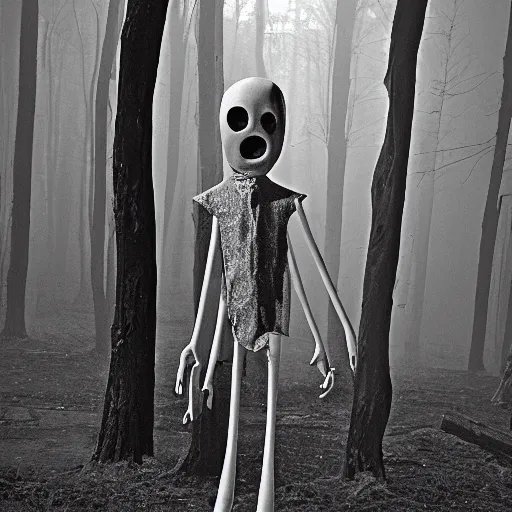 Image similar to black and white photo of slenderman