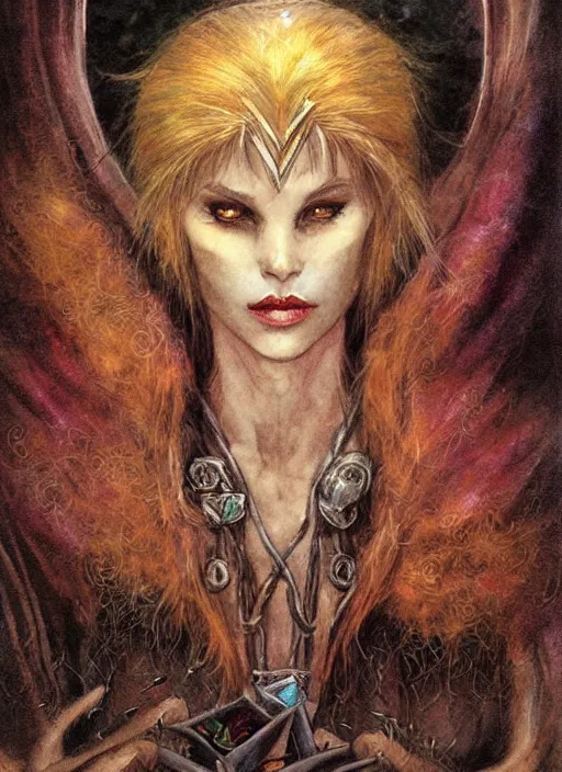 Image similar to portrait of young female sorceress of the endtimes, beautiful! coherent! dungeons and dragons character, by brian froud, strong line, night color, high contrast