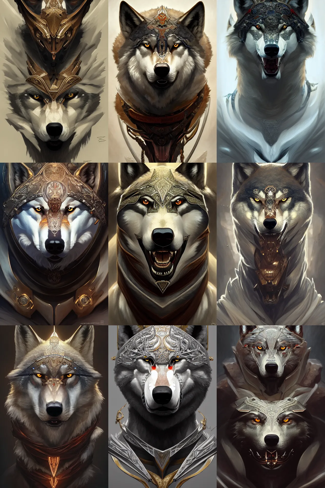 Prompt: symmetry!! portrait of a good looking wolf in the style of god of war, machine parts embedded into face, intricate, elegant, highly detailed, digital painting, artstation, concept art, smooth, sharp focus, illustration, art by artgerm and greg rutkowski and alphonse mucha, 8 k