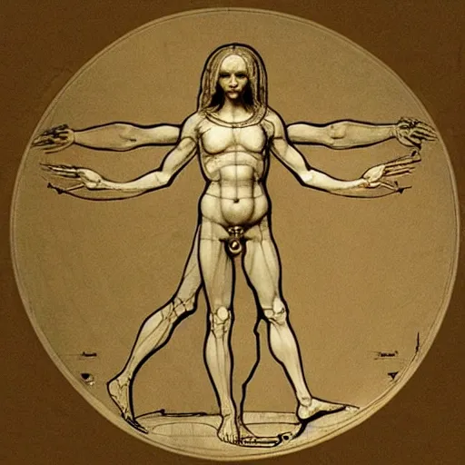 Prompt: anatomically correct vitruvian woman by leonardo da vinci