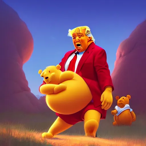 Prompt: donald trump as winnie the pooh, ben hur, loftis, cory behance hd by jesper ejsing, by rhads, makoto shinkai and lois van baarle, ilya kuvshinov, rossdraws global illumination