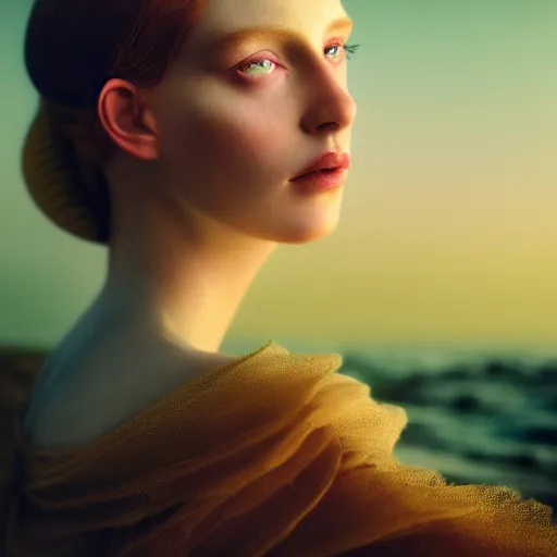 Prompt: photographic portrait of a stunningly beautiful english renaissance female in soft dreamy light at sunset, beside the sea, soft focus, contemporary fashion shoot, in a tim burton movie, by edward robert hughes, annie leibovitz and steve mccurry, david lazar, jimmy nelsson, extremely detailed, breathtaking, hyperrealistic, perfect face, octane render