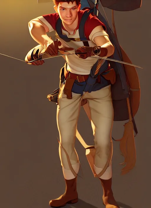 Prompt: cute archer tom holland, natural lighting, path traced, highly detailed, high quality, digital painting, by don bluth and ross tran and studio ghibli and alphonse mucha, artgerm