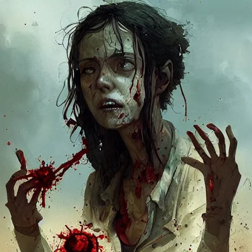 Image similar to clementine from the waking dead the last season been eaten by a couple of zombie by greg rutkowski