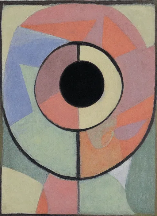 Image similar to squared eyeball with geometric shapes and patterns, muted color palette, symmetric, symbolist, abstract, spiritual art painting by Hilma At Klint